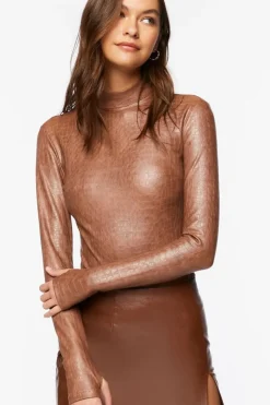 Faux Croc Mock Neck Bodysuit