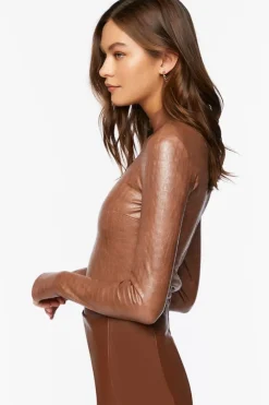 Faux Croc Mock Neck Bodysuit