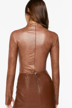 Faux Croc Mock Neck Bodysuit