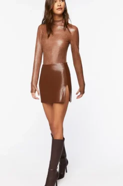 Faux Croc Mock Neck Bodysuit