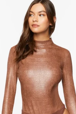 Faux Croc Mock Neck Bodysuit