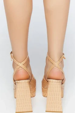 Faux Croc Platform Flare Heels