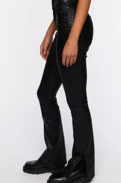 Faux Croc Split-Hem Jeans