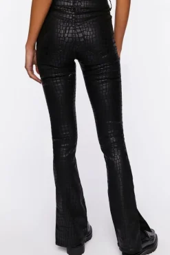 Faux Croc Split-Hem Jeans