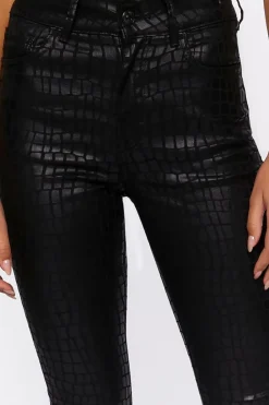 Faux Croc Split-Hem Jeans