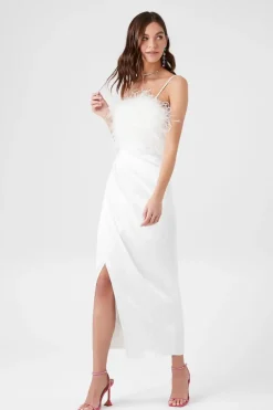 Faux Feather Cami Maxi Dress