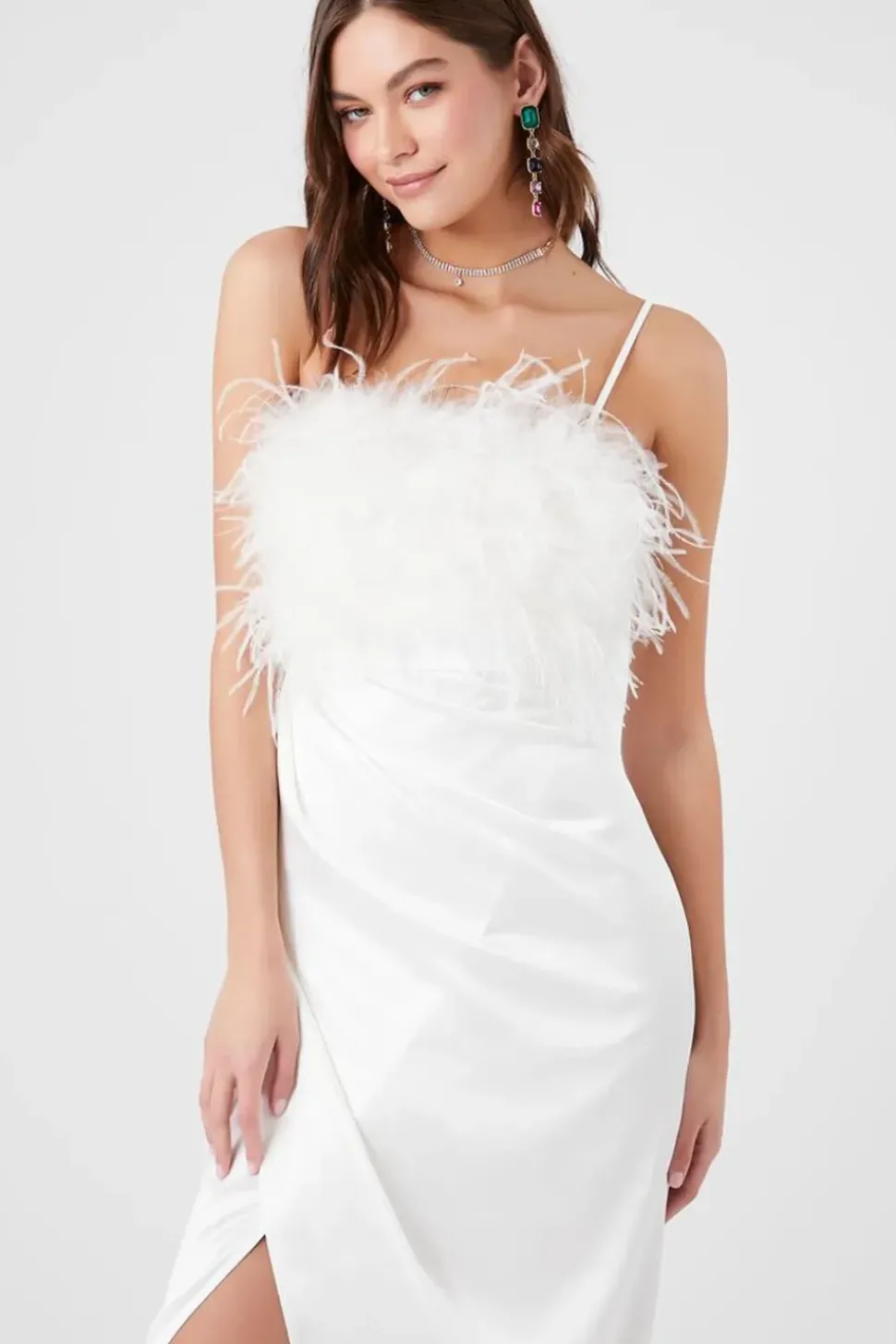 Faux Feather Cami Maxi Dress