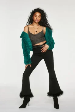 Faux Feather-Hem Jeans