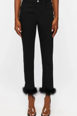 Faux Feather-Hem Jeans
