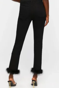 Faux Feather-Hem Jeans