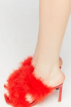 Faux Feather Square-Toe Heels