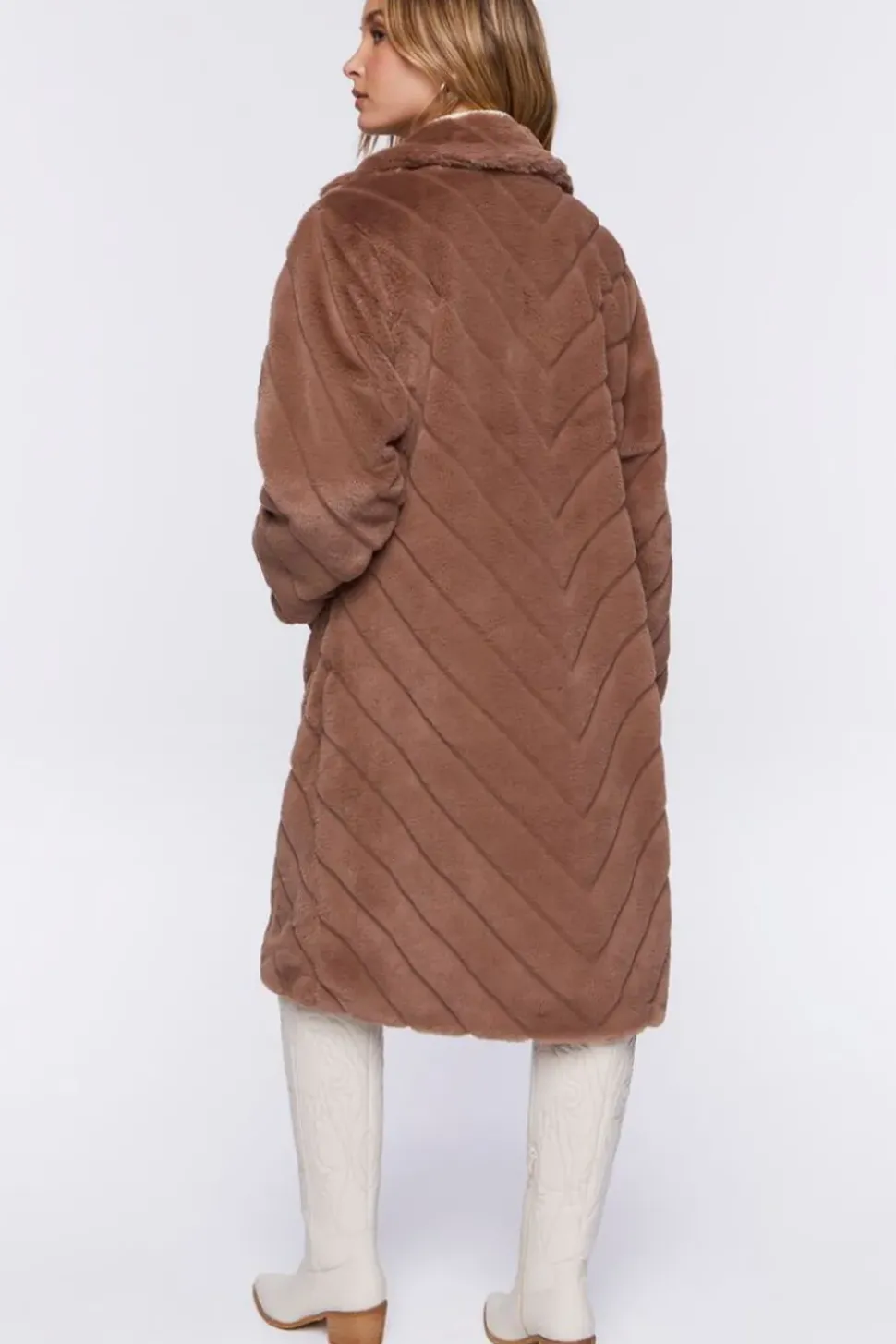 Faux Fur Chevron Duster Coat