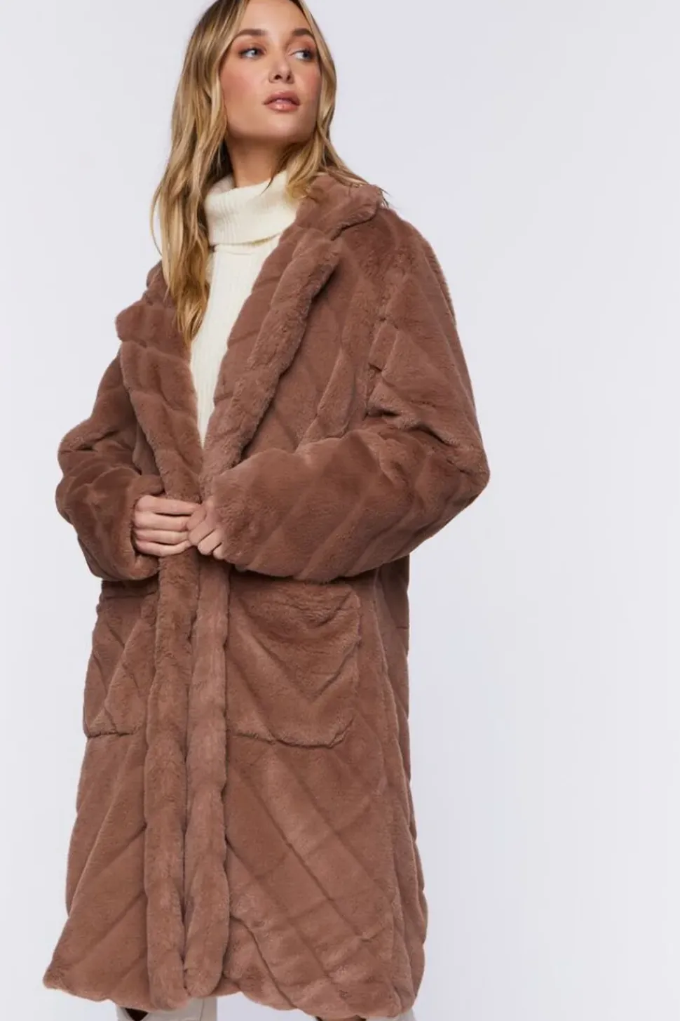 Faux Fur Chevron Duster Coat