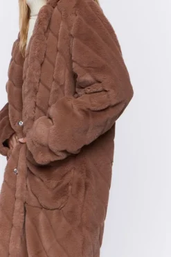 Faux Fur Chevron Duster Coat