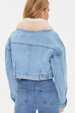 Faux Fur Collar Denim Jacket