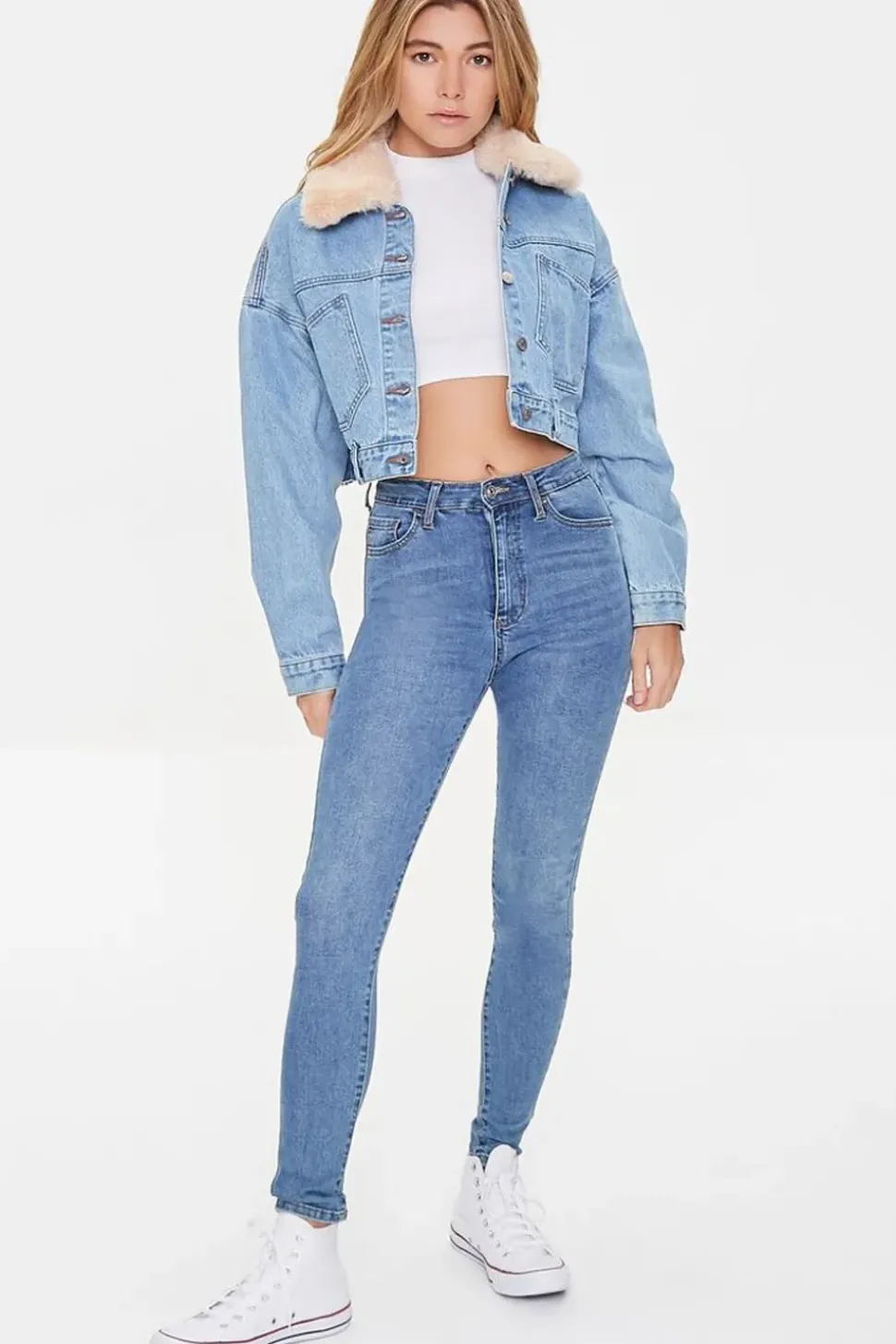 Faux Fur Collar Denim Jacket