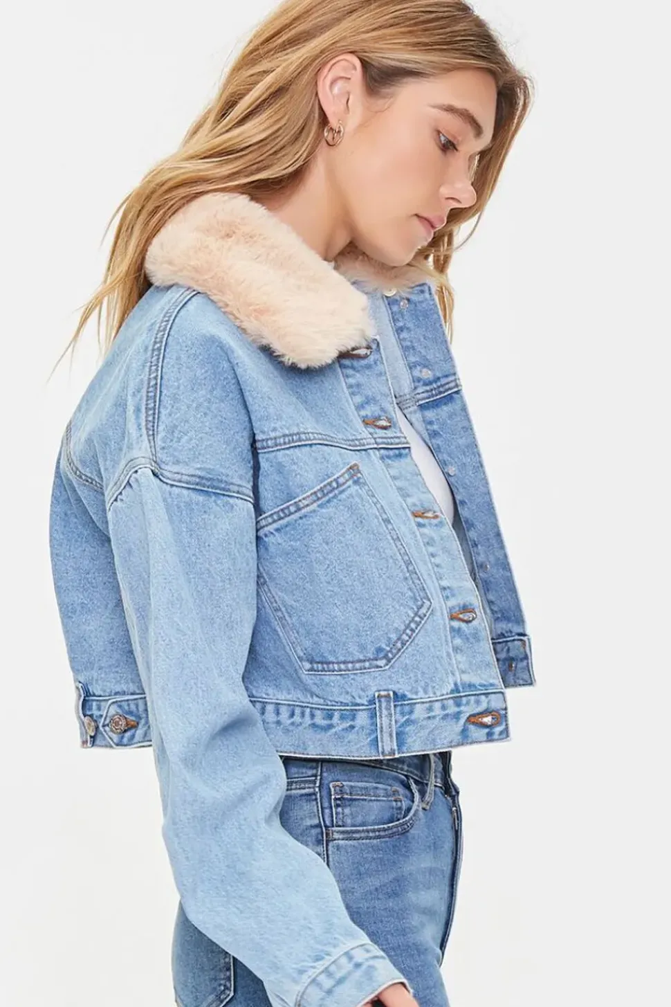 Faux Fur Collar Denim Jacket