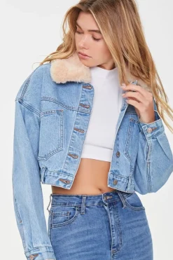 Faux Fur Collar Denim Jacket