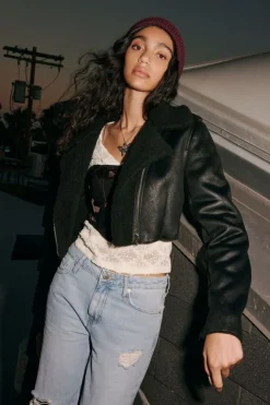 Faux Fur-Collar Moto Jacket