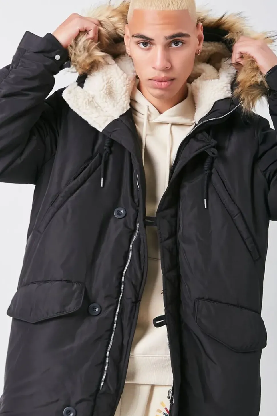 Faux Fur-Hood Utility Jacket