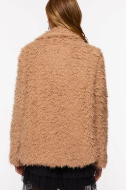 Faux Fur Notched Open-Front Coat