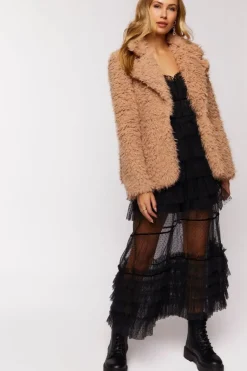 Faux Fur Notched Open-Front Coat