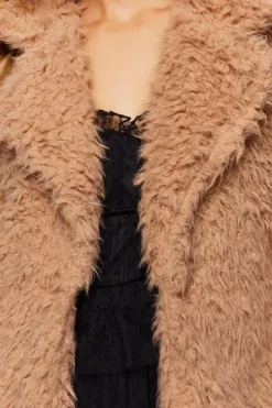 Faux Fur Notched Open-Front Coat