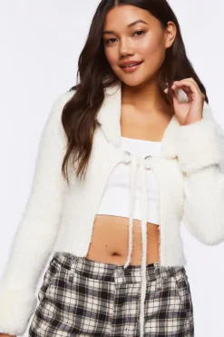 Faux Fur-Trim Cardigan Sweater