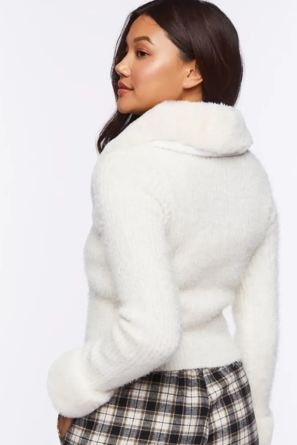 Faux Fur-Trim Cardigan Sweater