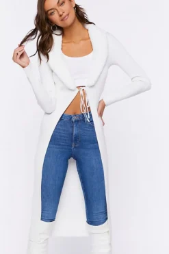 Faux Fur-Trim Duster Cardigan Sweater