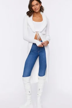 Faux Fur-Trim Duster Cardigan Sweater