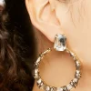 Faux Gem Bamboo Drop-Hoop Earrings