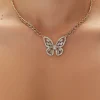 Faux Gem Butterfly Pendant Necklace