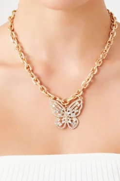 Faux Gem Butterfly Pendant Necklace