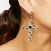 Faux Gem Chain Cross Statement Earrings
