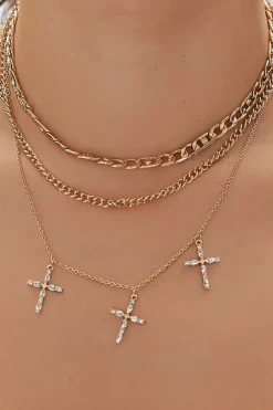 Faux Gem Cross Chain Necklace Set