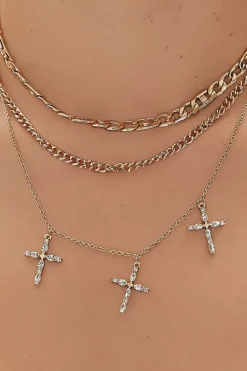 Faux Gem Cross Chain Necklace Set