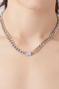 Faux Gem Curb Chain Necklace