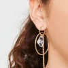 Faux Gem Dual-Hoop Drop Earrings