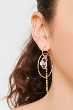 Faux Gem Dual-Hoop Drop Earrings
