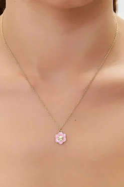 Faux Gem Floral Charm Necklace