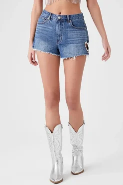 Faux Gem Heart Denim Shorts
