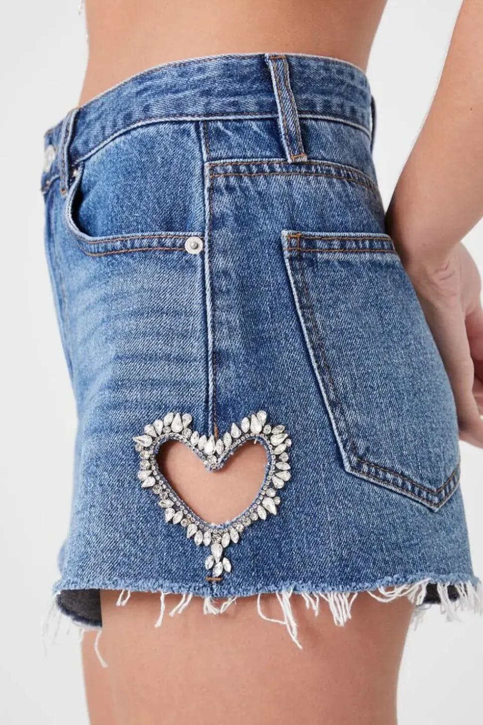 Faux Gem Heart Denim Shorts