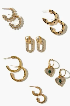 Faux Gem Heart Earring Set