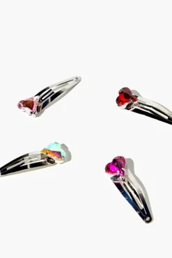 Faux Gem Heart Snap Hair Clip Set