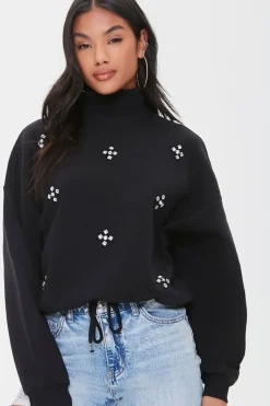 Faux Gem Mock Neck Pullover