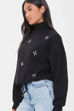 Faux Gem Mock Neck Pullover