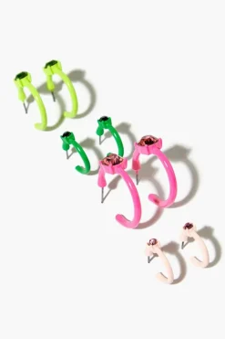 Faux Gem Open-End Hoop Earring Set