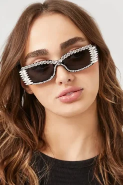 Faux Gem Rectangular Sunglasses