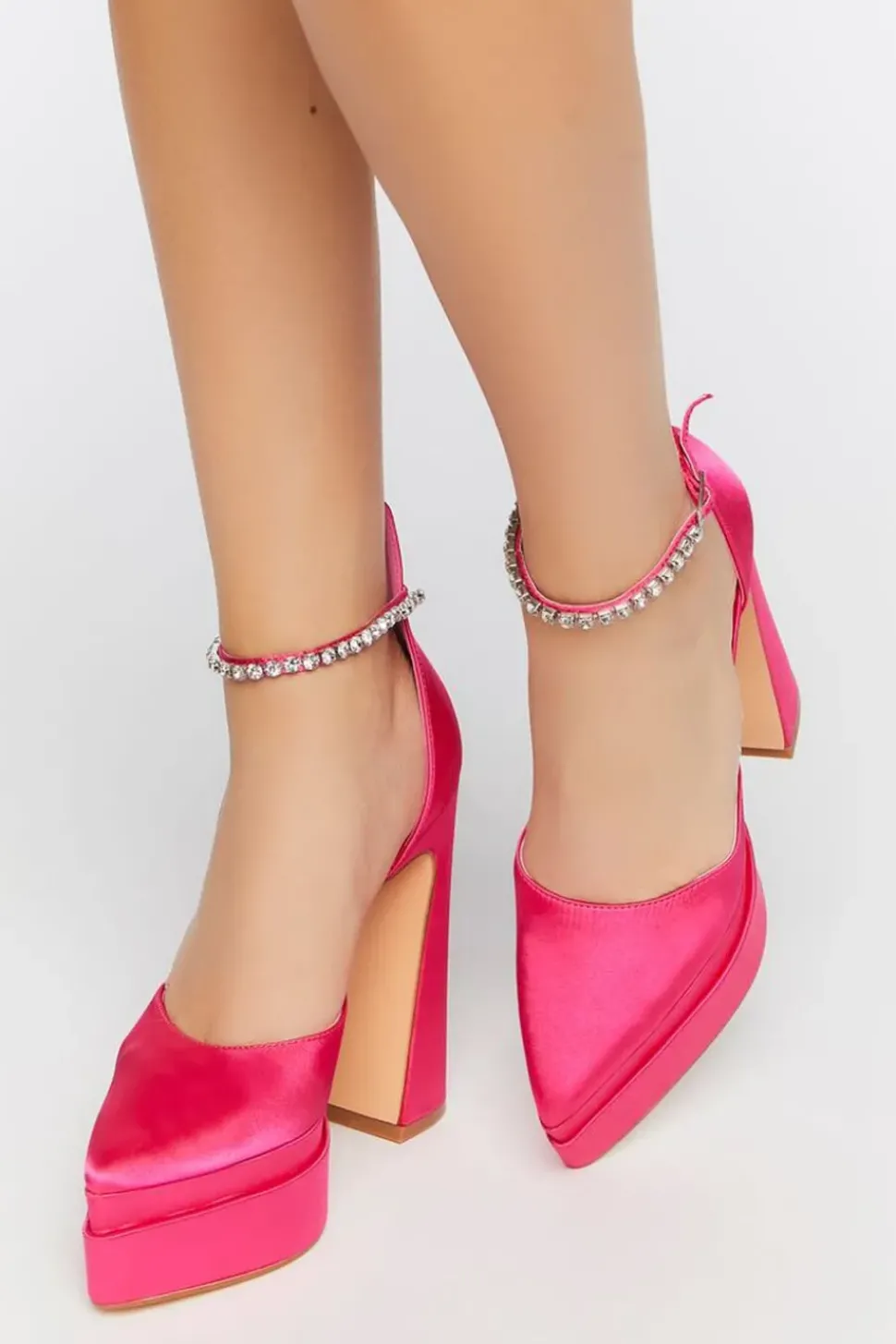 Faux Gem Satin Platform Heels